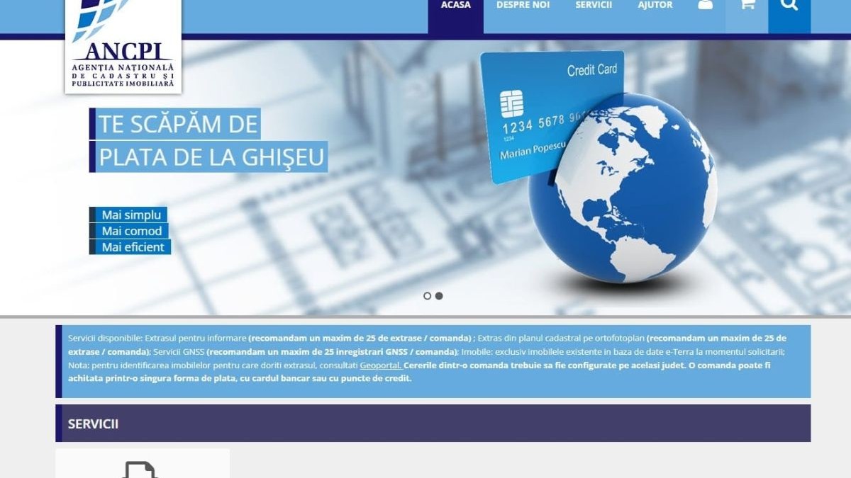 Imaginepublicitară cu serviciile online oferite de Agenția Națională de Cadastru și Publicitate Imobiliară