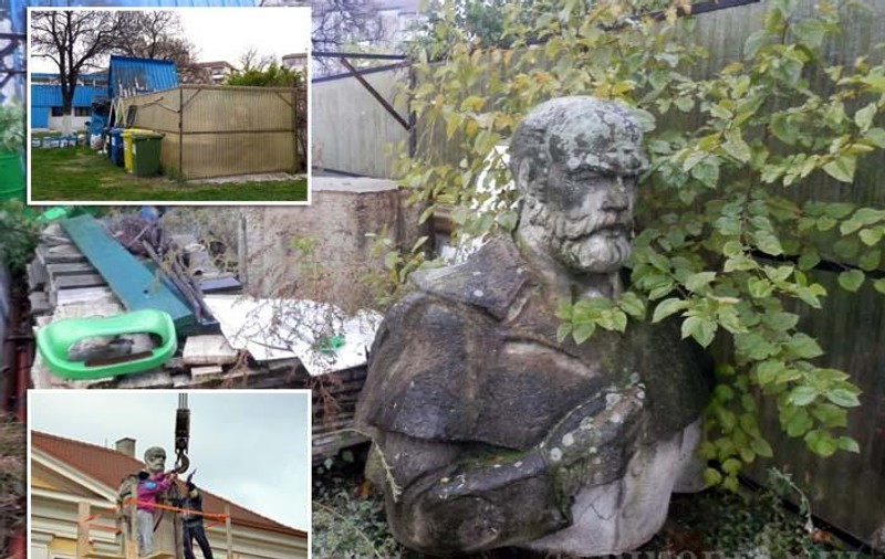 Statuia lui Emanuil Gojdu din Oradea, plină de buruieni. Din centrul orașului, marele filantrop a fost „mutat” la ștrand