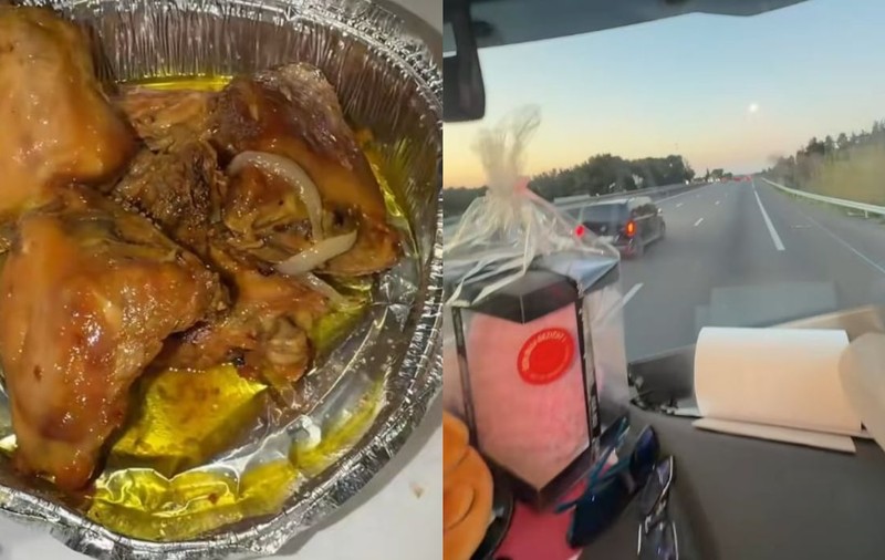 Soția unui șofer român de TIR gătește pui cu mujdei în cabina camionului, în timp ce el conduce: „Fac repede și o salată”