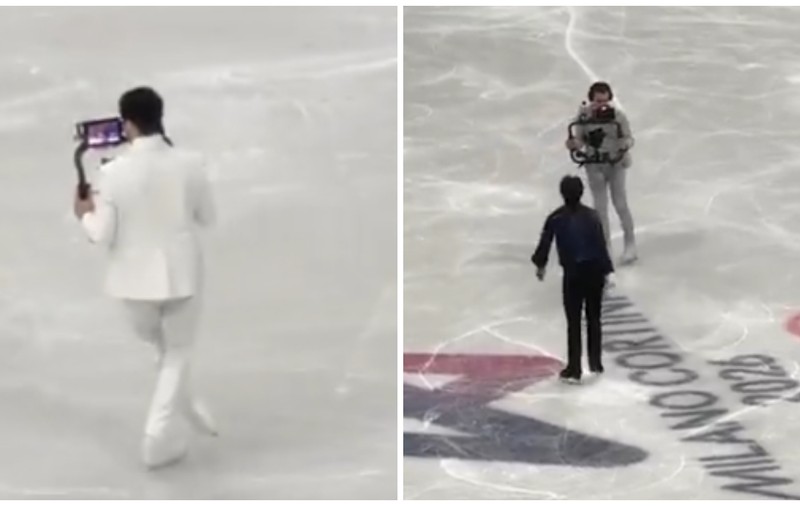 Premieră la Jocurile Olimpice: un operator de imagine patinează alături de sportivi pentru cadre spectaculoase | VIDEO