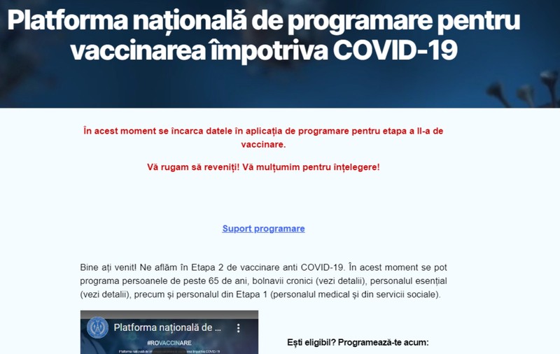 Platforma online pentru programări la vaccinare nu a funcționat aproape două ore