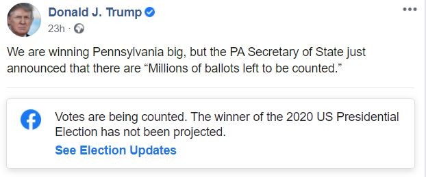 Toate mesajele postate de Donald Trump pe Facebook au fost marcate de rețeaua de socializare