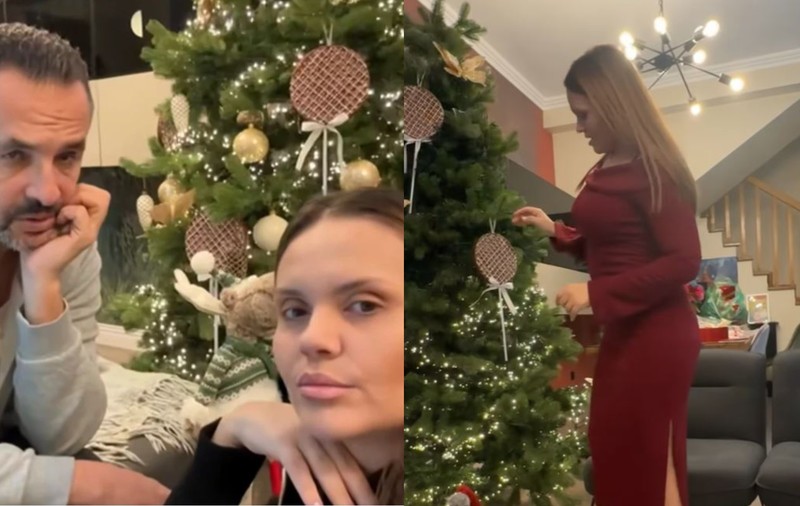 Imagini din casa Cristinei Șișcanu, decorată de Crăciun. Mădălin Ionescu nu a fost încântat de brad: „L-ar vrea mai încărcat, mai bogat”