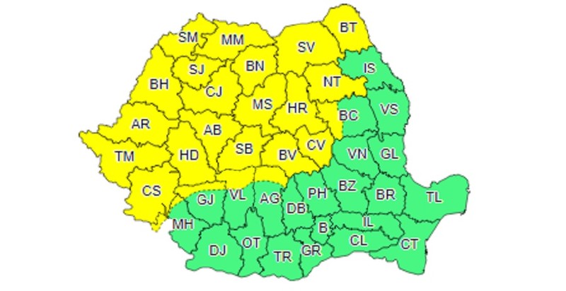 Zonele vizate de ploi, în perioada 3 - 4 iulie