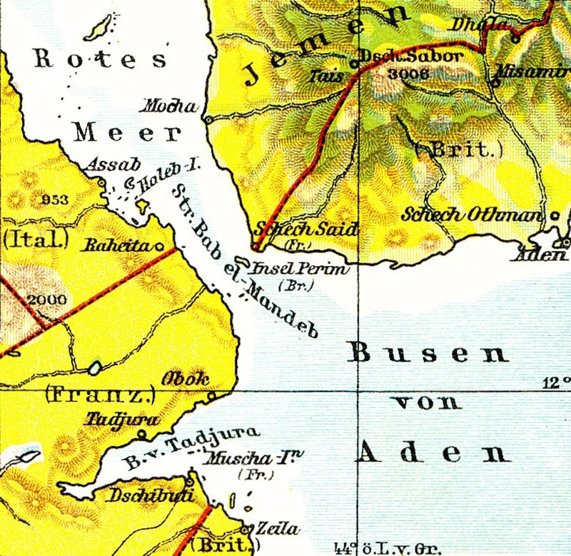 Strâmtoarea Bab el-Mandeb leagă Marea Roșie de Golful Aden și Oceanul Indian, fiind un punct strategic cheie pentru comerțul global, inclusiv pentru transportul de petrol și gaze naturale, Foto: Profimedia
