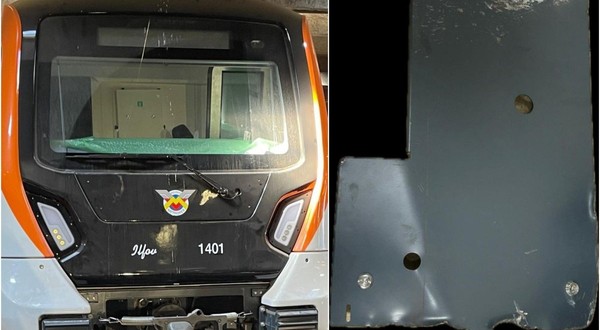 Un tren de metrou Alstom/Ilfov și piese componente care s-au desprins în timpul testelor, martie 2025