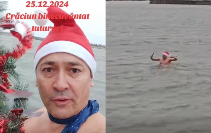 Baie în mare de Crăciun, la Constanța: pasionații de sporturi nautice s-au aruncat în valuri la 1-2 grade Celsius