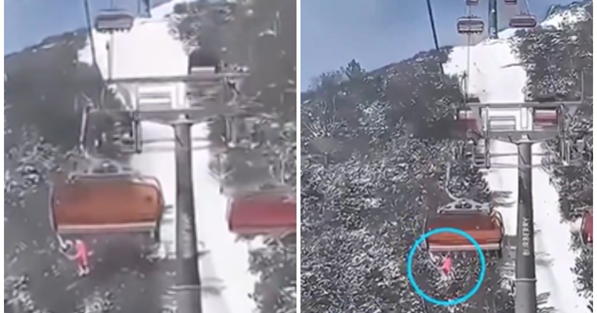 Momentul în care o fetiță cade de pe un telescaun, de la 12 metri înălțime, în China