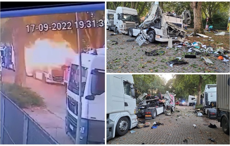 Cabina unui camion a sărit în aer într-o parcare din Olanda. Momentul exploziei a fost filmat | VIDEO