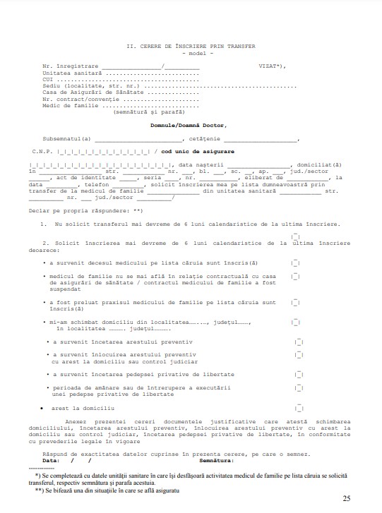 Cum se schimbă medicul de familie - Cerere pentru transfer