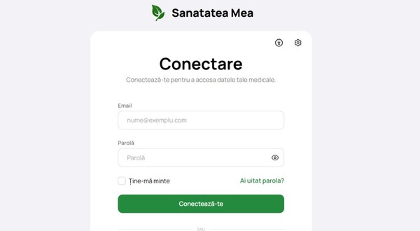 Platforma e-Sanatatea Mea, lansată de CNAS, se vede în imagine un portal de logare
