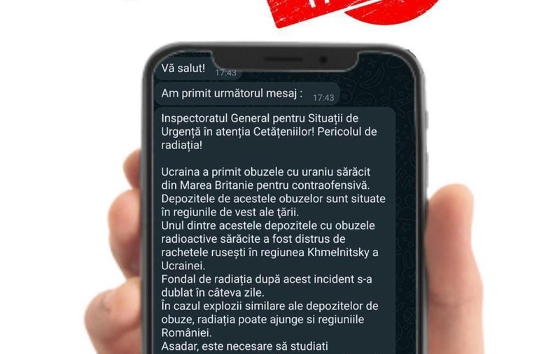 IGSU avertizează că un mesaj fals privind o contaminare radioactivă este răspândit pe WhatsApp