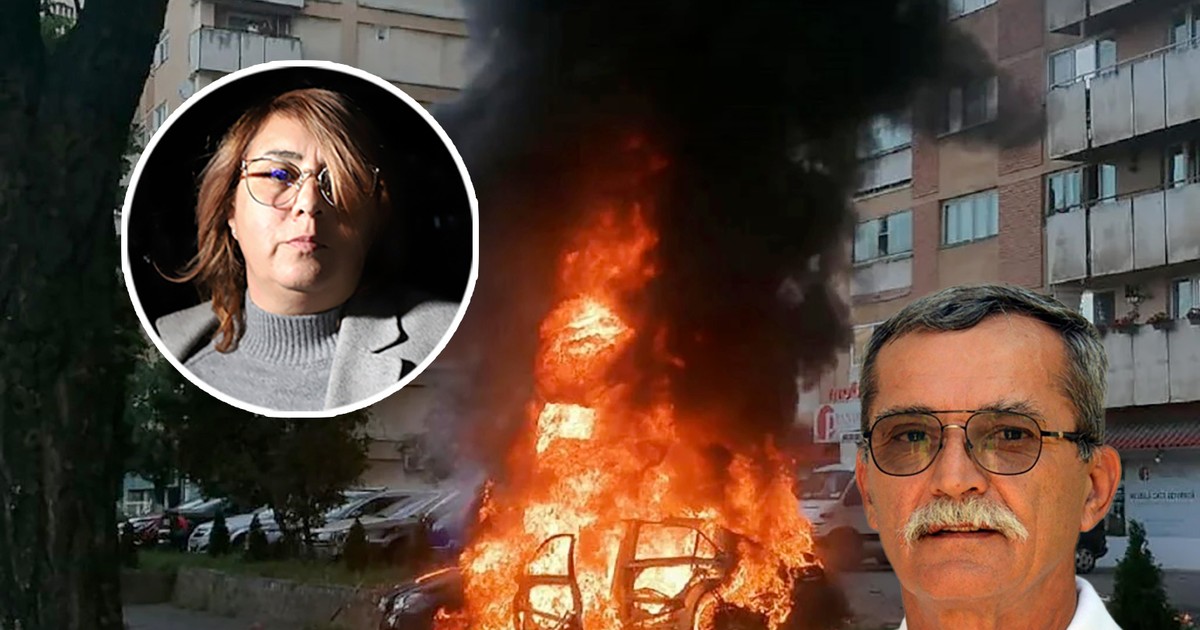 Colaj explozie Arad, Ioan Crișan, masina incendiata si Laura Crisan, fiica afaceristului