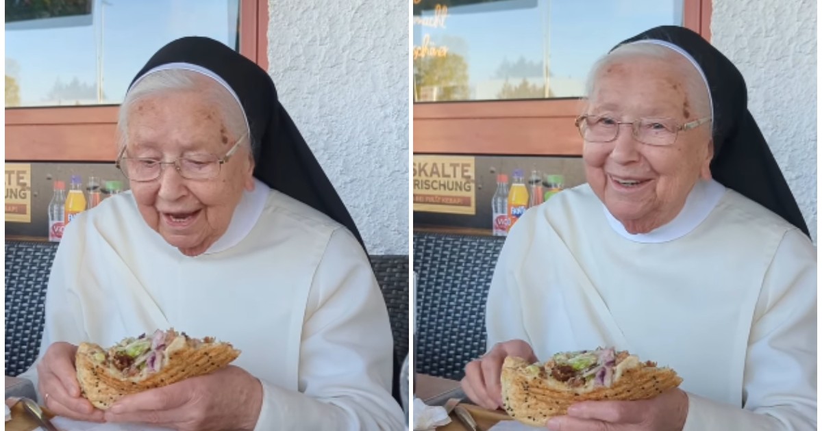O călugăriță care mănâncă un kebap