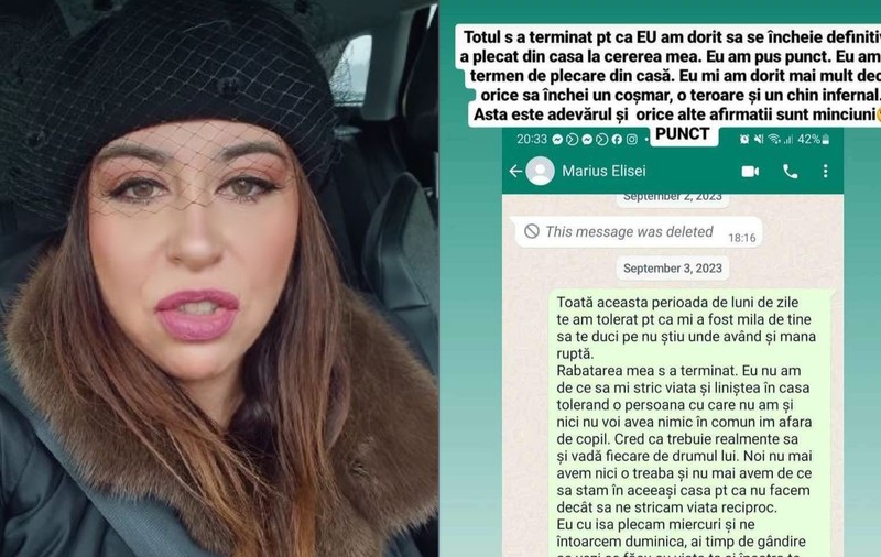 Oana Roman a făcut public mesajul de despărțire pe care i l-a trimis lui Marius Elisei: „S-a plecat din casă la cererea mea”