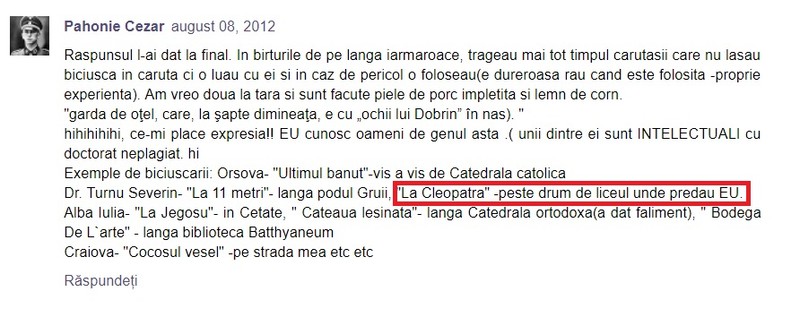 Comentariu publicat de profesorul Cezar Pahone pe contul de Blogger, în anul 2012