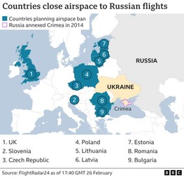 Statele care și-au închis spațiul aerian pentru aeronavele ruse Grafic: BBC