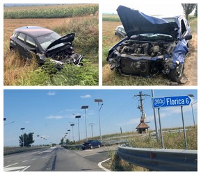 Cele trei mașini proaspăt tamponate văzute de echipa Libertatea pe drum: primele, înainte de Bacău, a treia (jos) la intersecția cu drumul comunal 203C spre comuna Florica, Buzău