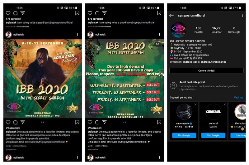 Petrecerea a fost promovată pe Instagram