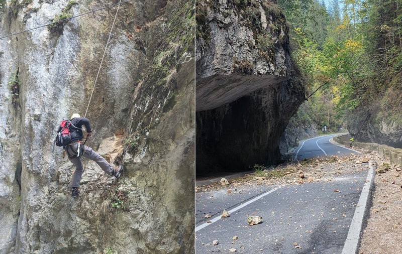 Lucrări de rânguire a versantului pe DN 12C, în zona Bicaz-Chei