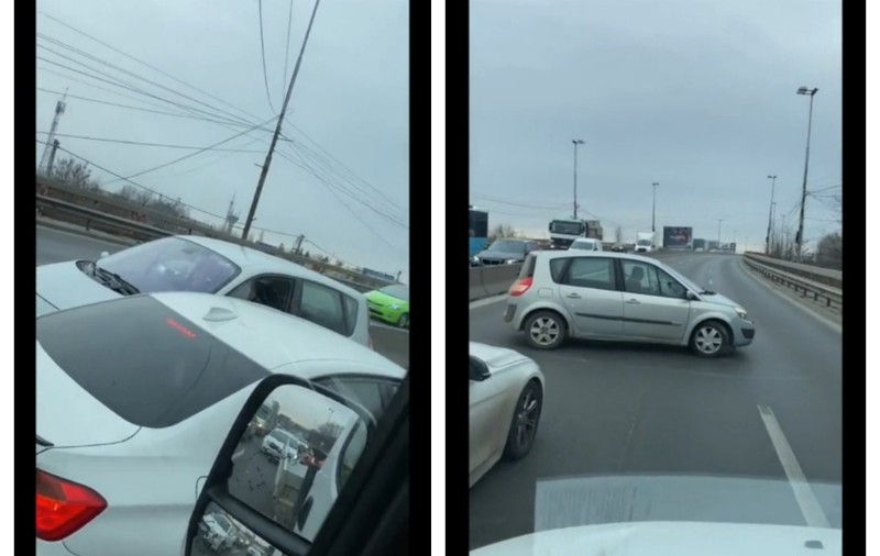 Un șofer care conducea pe contrasens, pe DN1, la oră de vârf, blocat de ceilalți participanți la trafic