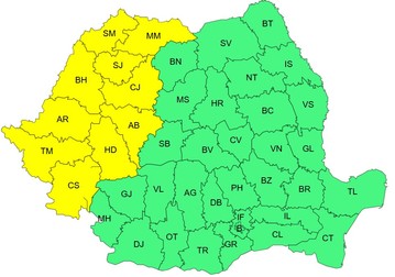 Harta județelor afectate de codul galben de caniculă