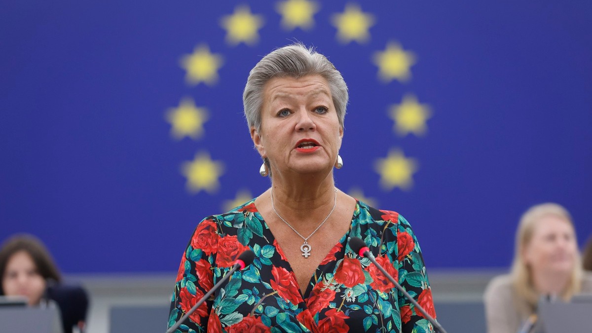 Ylva Johansson, în Parlamentul European din Strasbourg. Imagine realizată la 16 septembrie 2024.