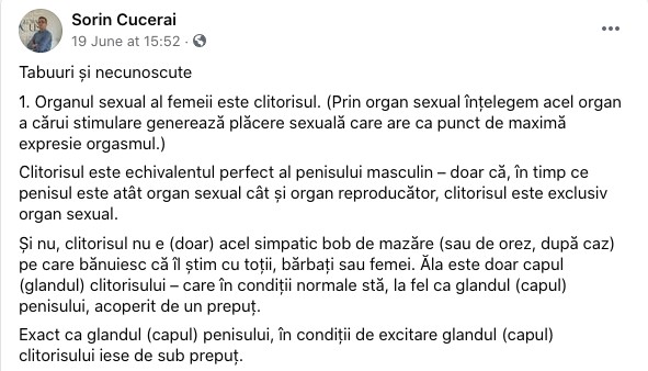 Parte din postarea lui Sorin Cucerai