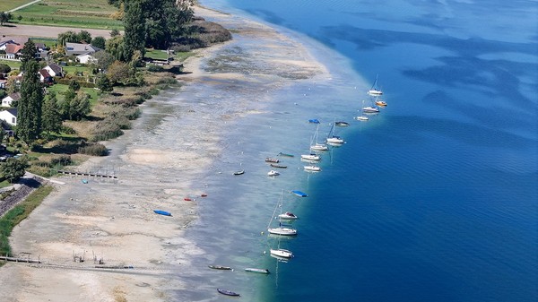 Lacul Constanța din Bondensee, Elveția este foarte secat