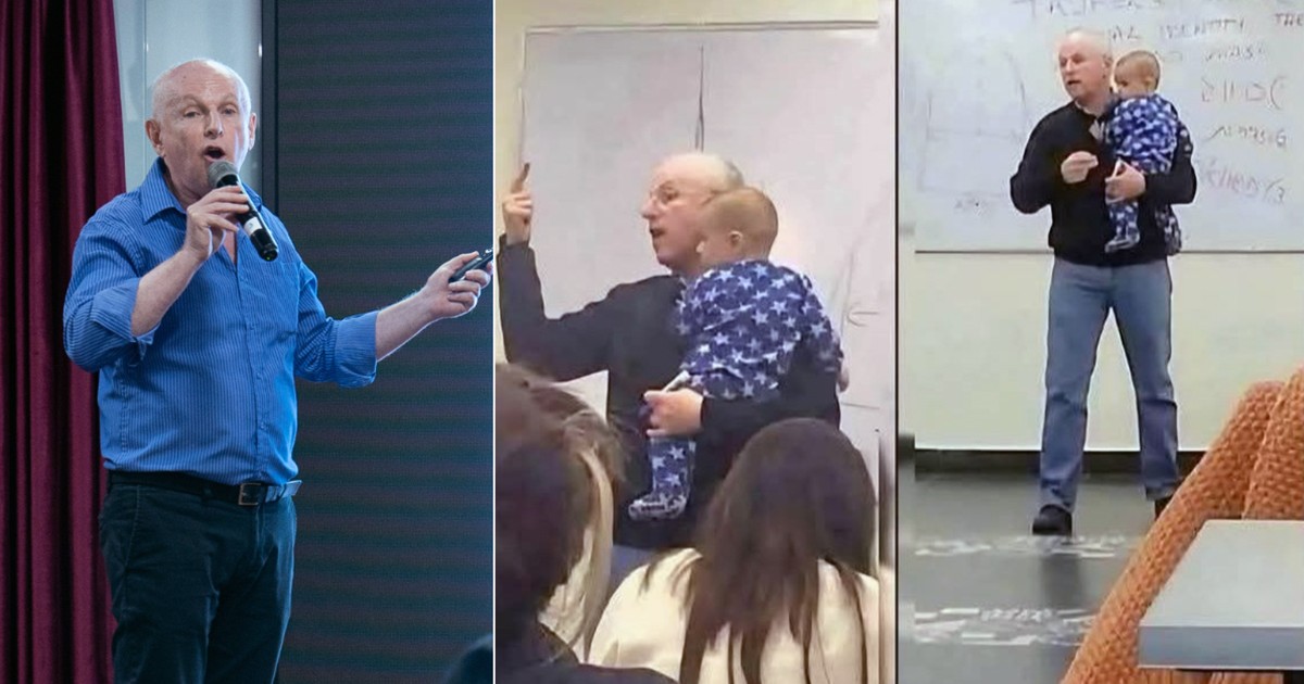 Profesorul israelian cu copilul in brate