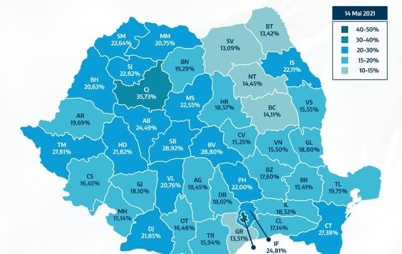 Harta vaccinării pe județe: București și Cluj, în top. Care este situația la nivel național