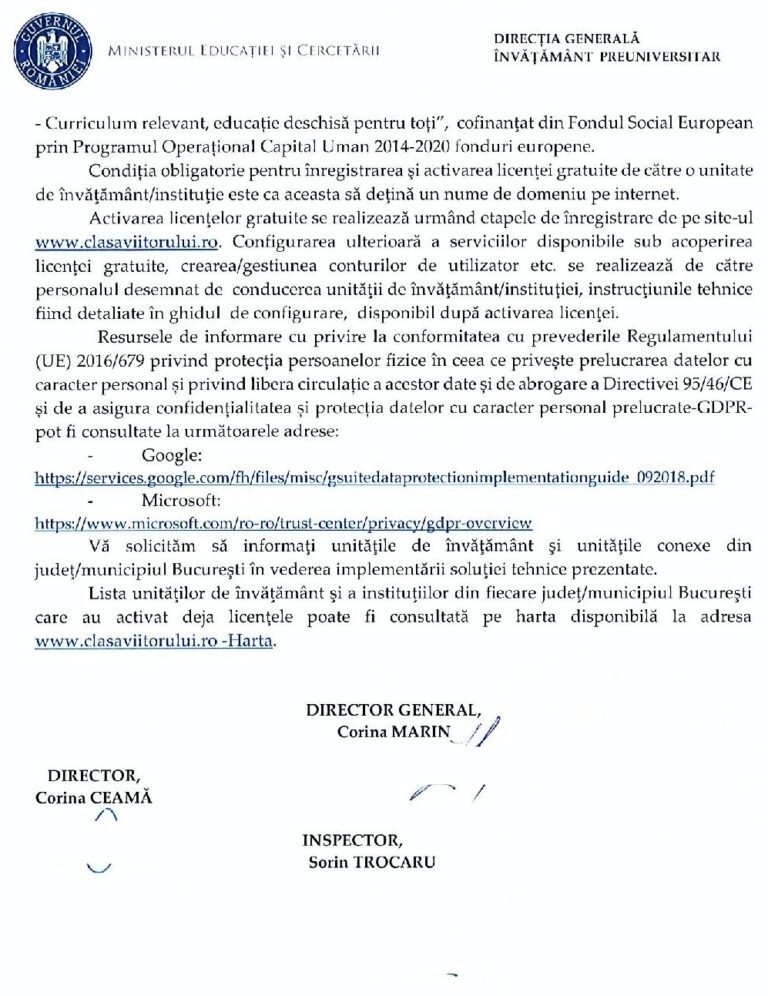 Documentul MEC trimis Inspectoratului Școlar al Municipiului București sursa: Edupedu.ro