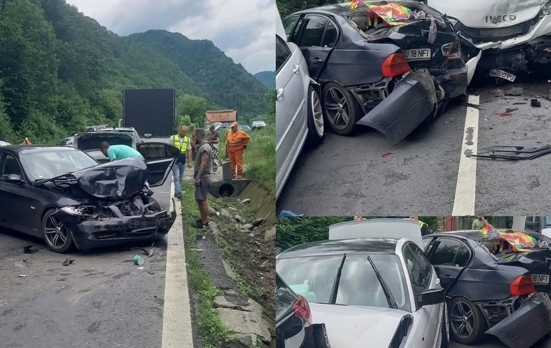 Trafic blocat pe DN7 în urma unui carambol cu mai multe mașini: cum se circulă pe Valea Oltului