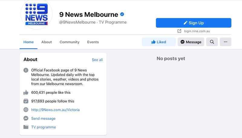 Așa arată acum pagina de Facebook a 9 News Melbourne