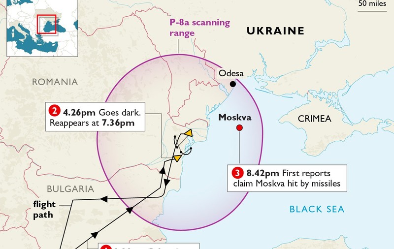 Avion de spionaj al SUA, în zona în care se afla nava Moskva, înainte să fie atacată de ucraineni