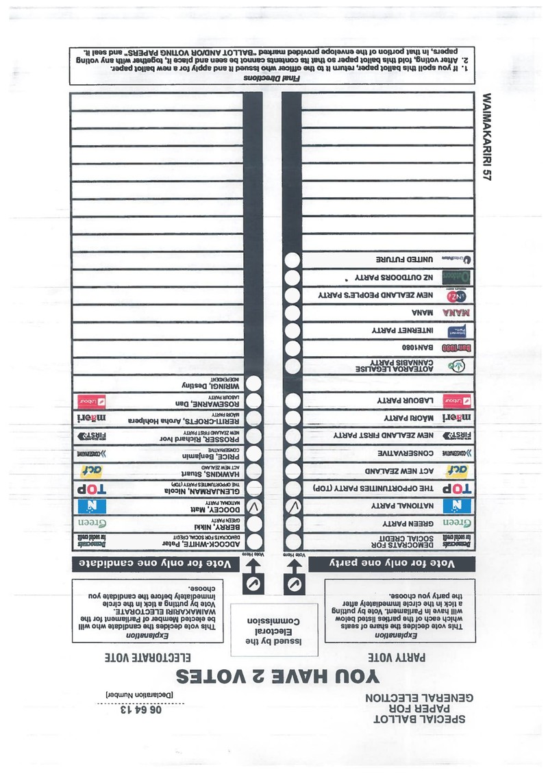 Cum arată buletinul de vot prin corespondență în Noua Zeelandă - septembrie 2017