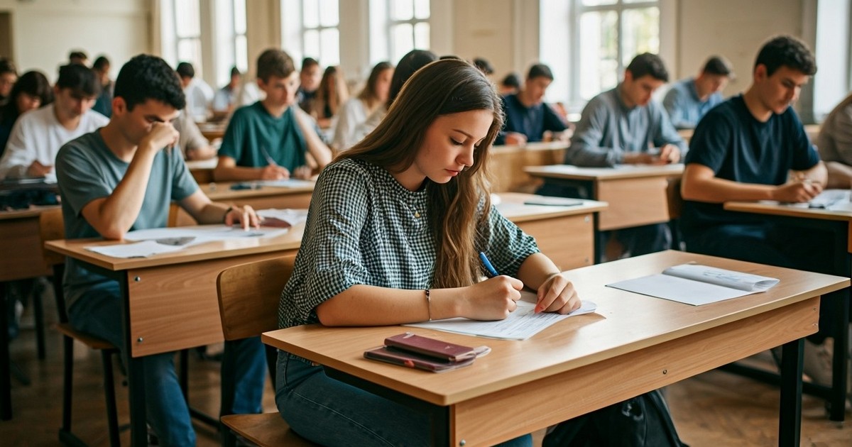 elevi care sustin un examen