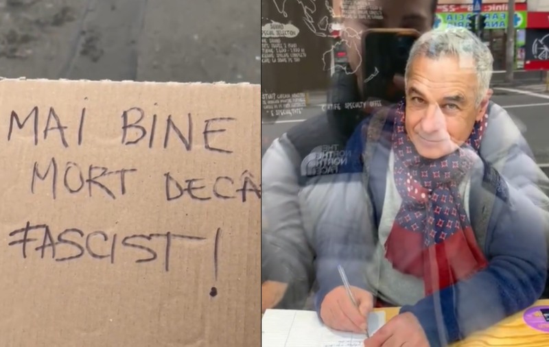 Reacția lui Călin Georgescu, după ce o tânără i-a pus o pancartă direct în față cu „Mai bine mort decât fascist". Momentul devenit viral pe TikTok