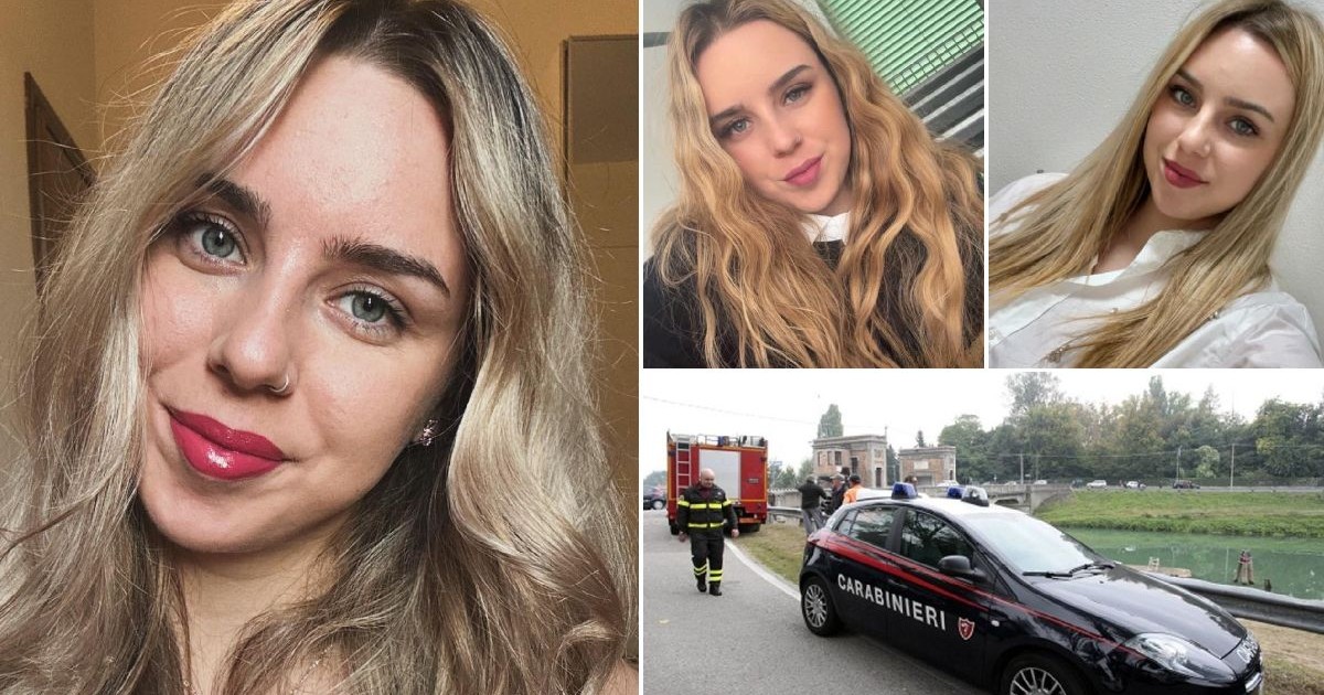 Colaj din patru fotografii, în trei dintre ele este o tânără blondă, iar în drepta jos este o imagine ilustrativă cu o mașină de carabinieri, un pompiee și o autospecială în fundal