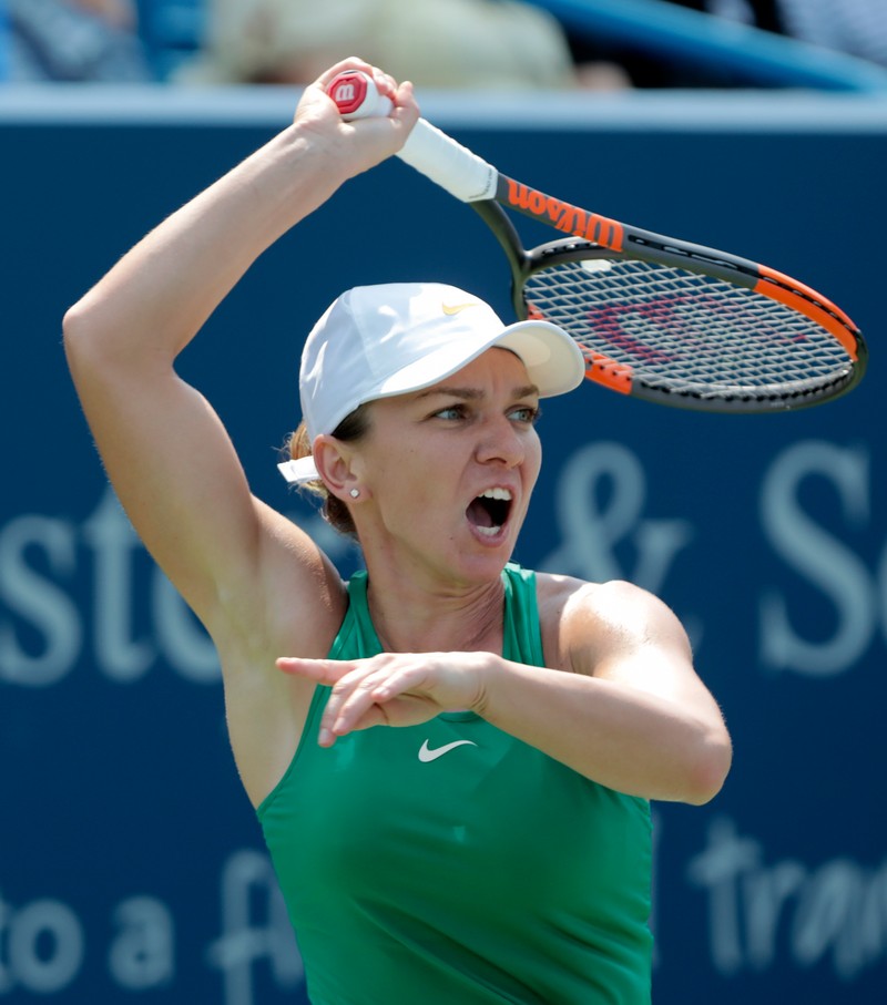 Simona Halep of Romania in action against Kiki Bertens of The Netherlands during the finals of the Western &amp; Southern Open tennis tournament at the Lindner Family Tennis Center in Mason, Ohio, USA, 19 August 2018. EPA-EFE/MARK LYONS