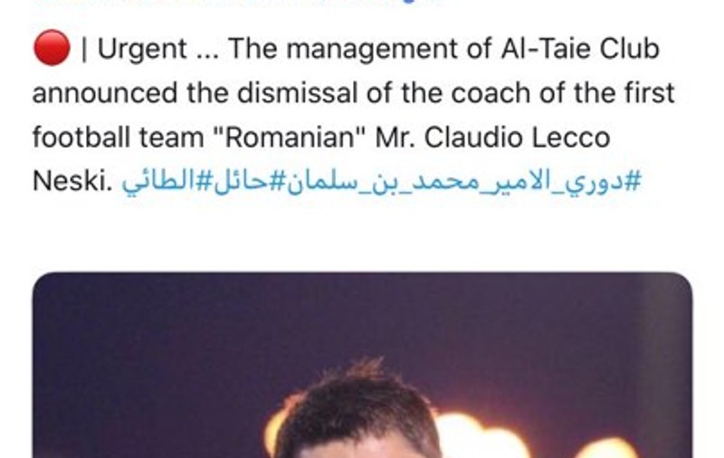 Antrenorul Claudiu Niculescu, demis de saudiții de la Al Tai