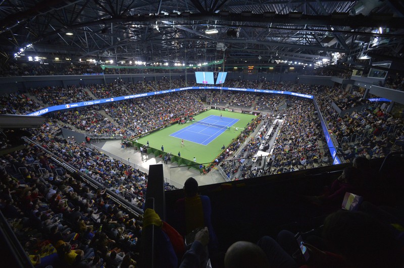 Imagine panoramică cu sala din Cluj plină până la refuz la confruntarea cu Canada din FED Cup, disputată în februarie 2018 | Foto: Raed Krishan/ Gazeta Sporturilor