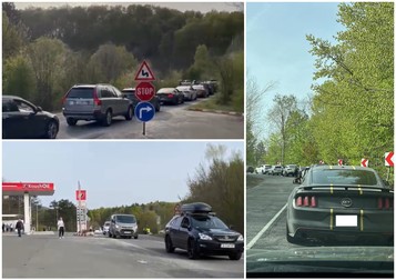 Mașinile stau încolonate de la 3 kilometri distanță de granița care are un singur ghișeu deschis