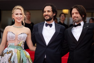 Maria Bakalova, Ali Abbasi, Sebastian Stan and Amy Baerattend the "The Apprentice" Red Carpet at the 77th annual Cannes Film Festival at Palais des Festivals on May 20, 2024 in Cannes, France. Photo by ShootPix/ABACAPRESS.COM