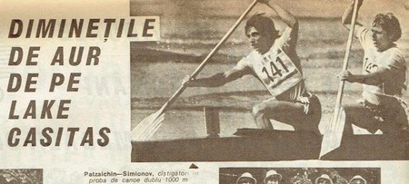 Ivan Patzaichin (stânga) și Toma Simionov, într-o fotografie publicată în revista Sport, după Olimpiada de la Los Angeles din 1984