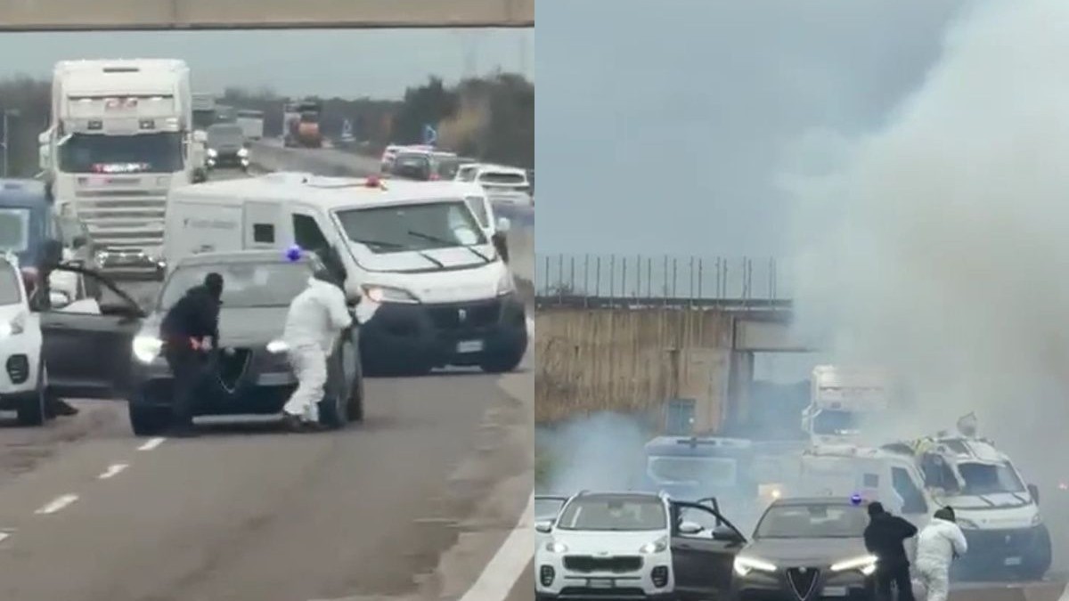 Jaf cu un comando înarmat pe o autostradă dn Italia.