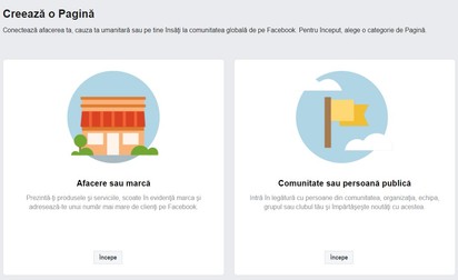 Secțiunea din platforma unde poți să creezi o pagină pe Facebook