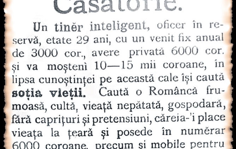 Cum arăta un anunț la «Matrimoniale» acum 106 ani