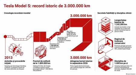 Premieră mondială: Tesla Model S ajunge la 3.000.000 km parcurși. Infografic realizat cu ajutorul Inteligenței Artificiale