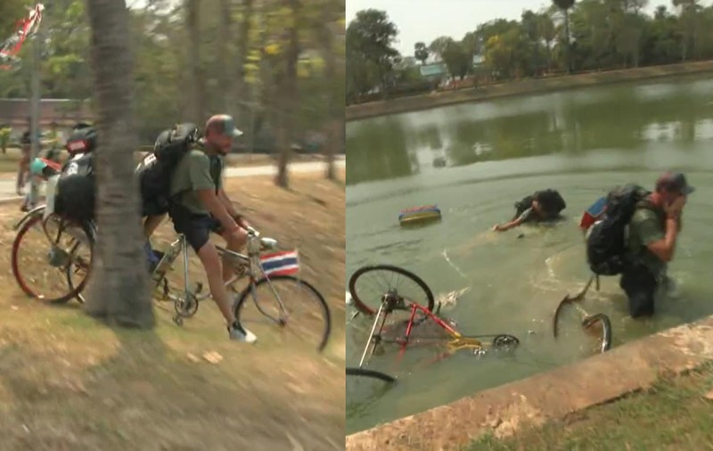 Victor Slav și iubita lui au căzut cu bicicleta într-un lac. Clipe de coșmar la Asia Express 2024